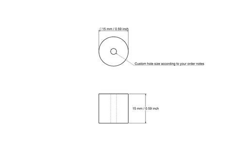 Tehniline joonis: 15 x 15 mm puidust silinder