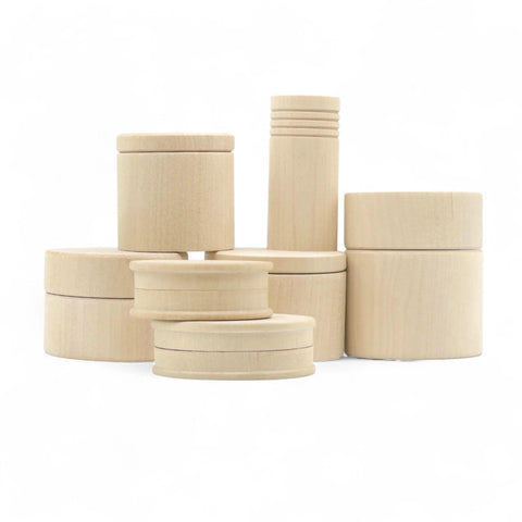 Turned wooden round boxes
